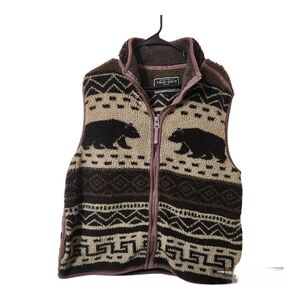 True Grit Vest Tribal Bear Sherpa Mens Size M Southwestern Aztec Brown